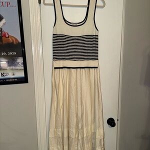 Moon River Black and Cream Striped Maxi Dress